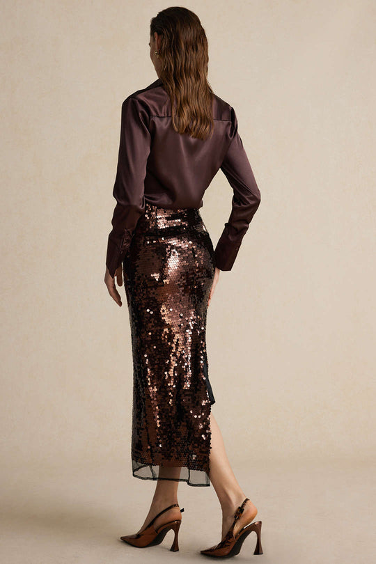 Niamh - Chic Satijn Textuur Dames Langemouw Shirt