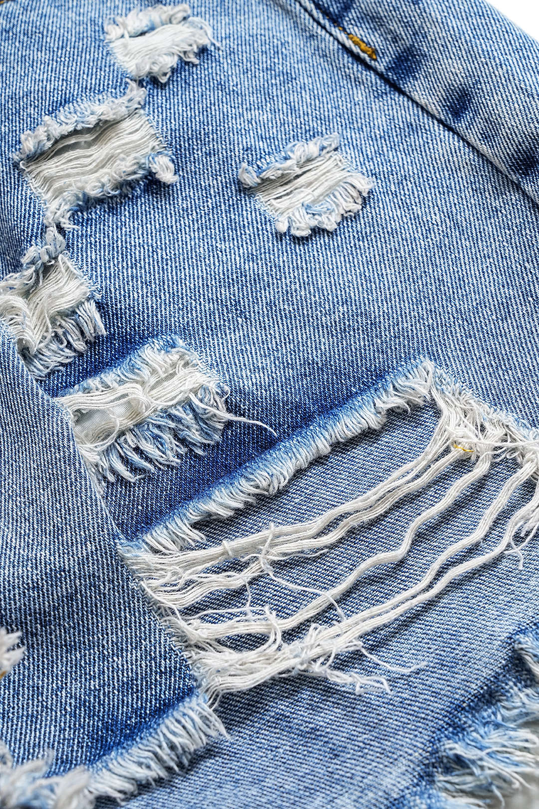 Denim Asymmetrische Gescheurde Knopzak Shorts
