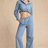 Denim Lange Mouwen Trekkoord Top En Jeans Set