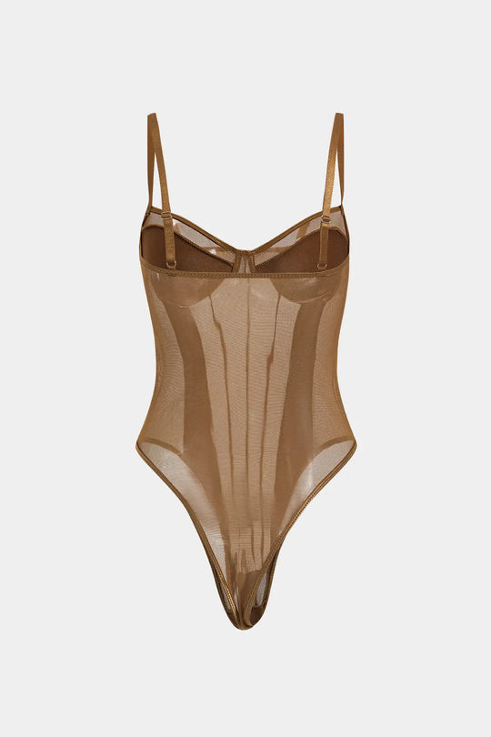 Sexy Rugloze Mesh Corset Bodysuit – Transparant en Verleidelijk