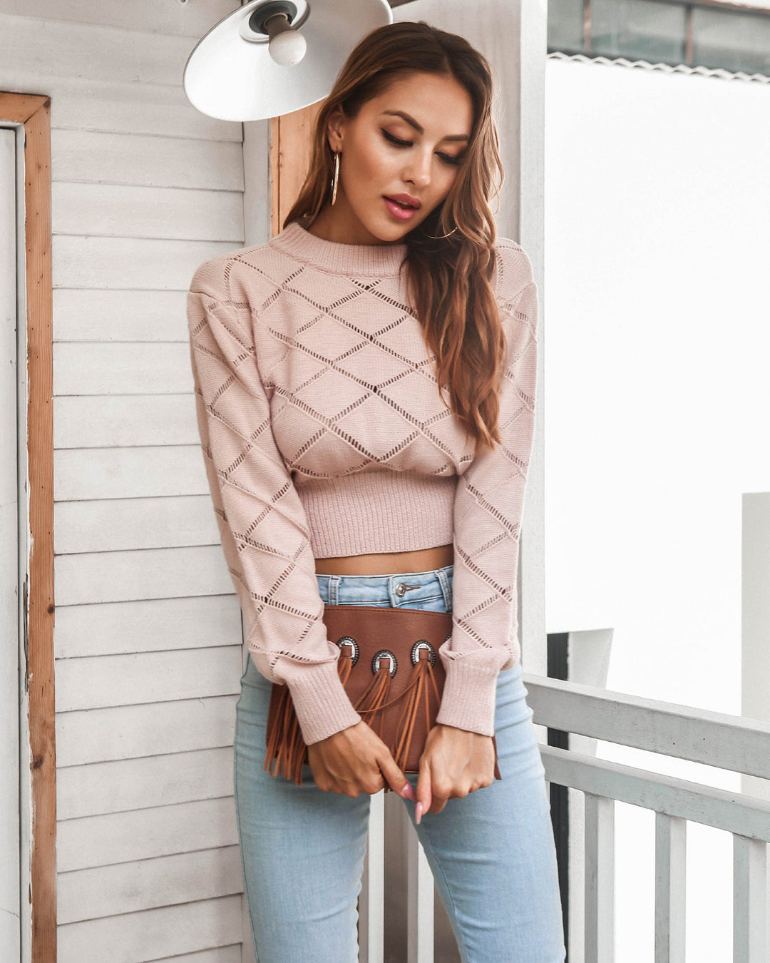 Opengewerkt Geribbelde Trim Lange Mouwen Korte Trui | Trendy & Comfortabel