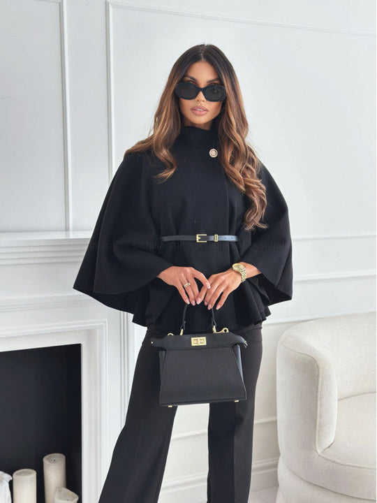Dames Batwing Cloak Top | Met Riem en Staande Kraag | Losse Mantelstijl voor Casual en Chique Gelegenheden