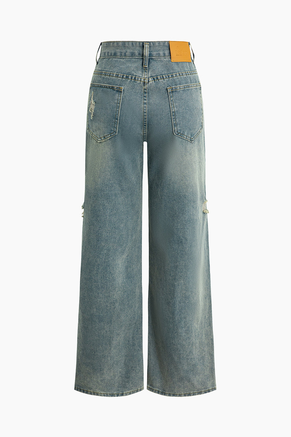 Retro Print Gewassen Gescheurde Asymmetrische Jeans