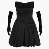 Gerimpelde Strapless Mini Jurk Met Handschoenen