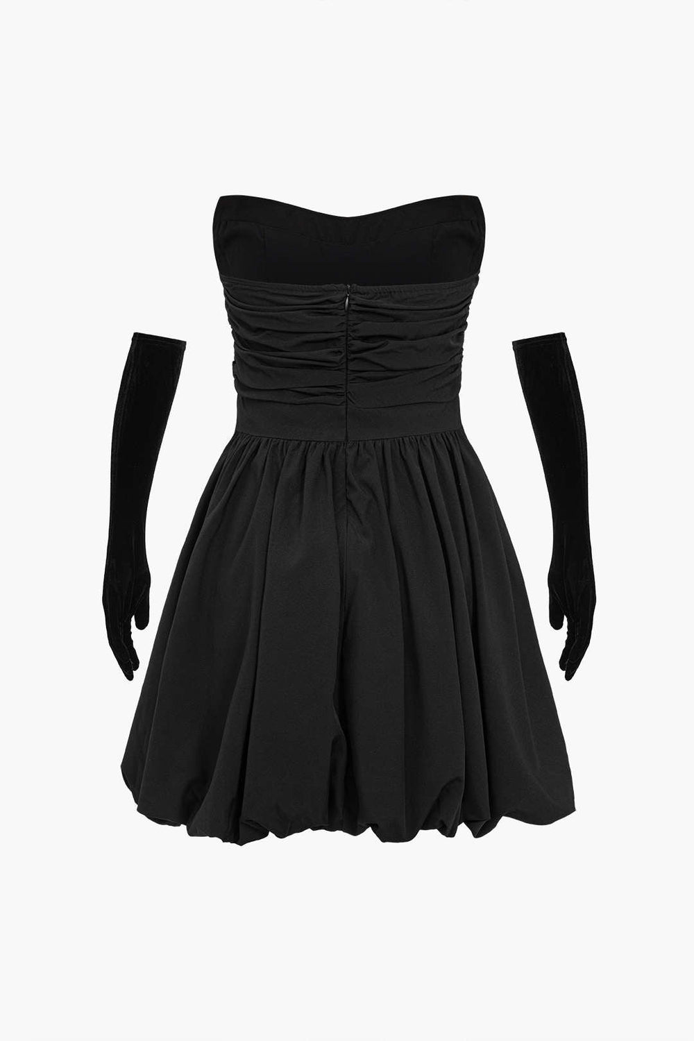 Gerimpelde Strapless Mini Jurk Met Handschoenen
