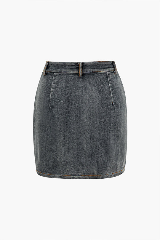 Denim Tie Up Halter En Mini Rok Set