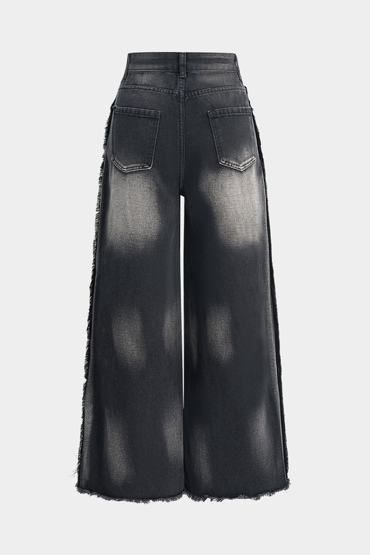 Denim Vervaagde Wijde Pijpen Zak Jeans