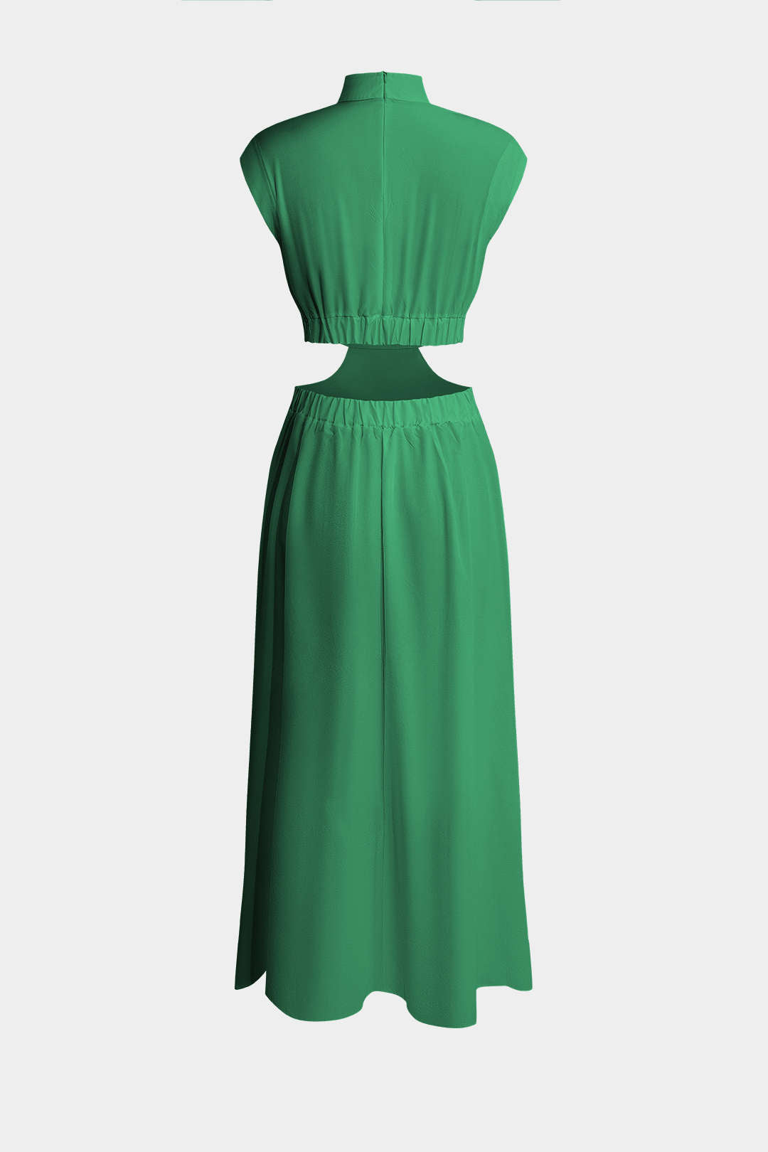 Mock Neck Cut Out Plissé Maxi Jurk
