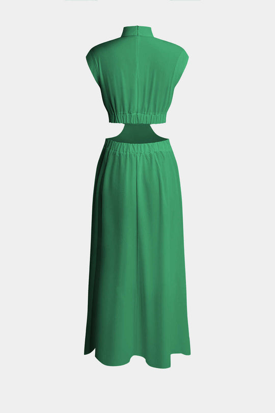 Mock Neck Cut Out Plissé Maxi Jurk