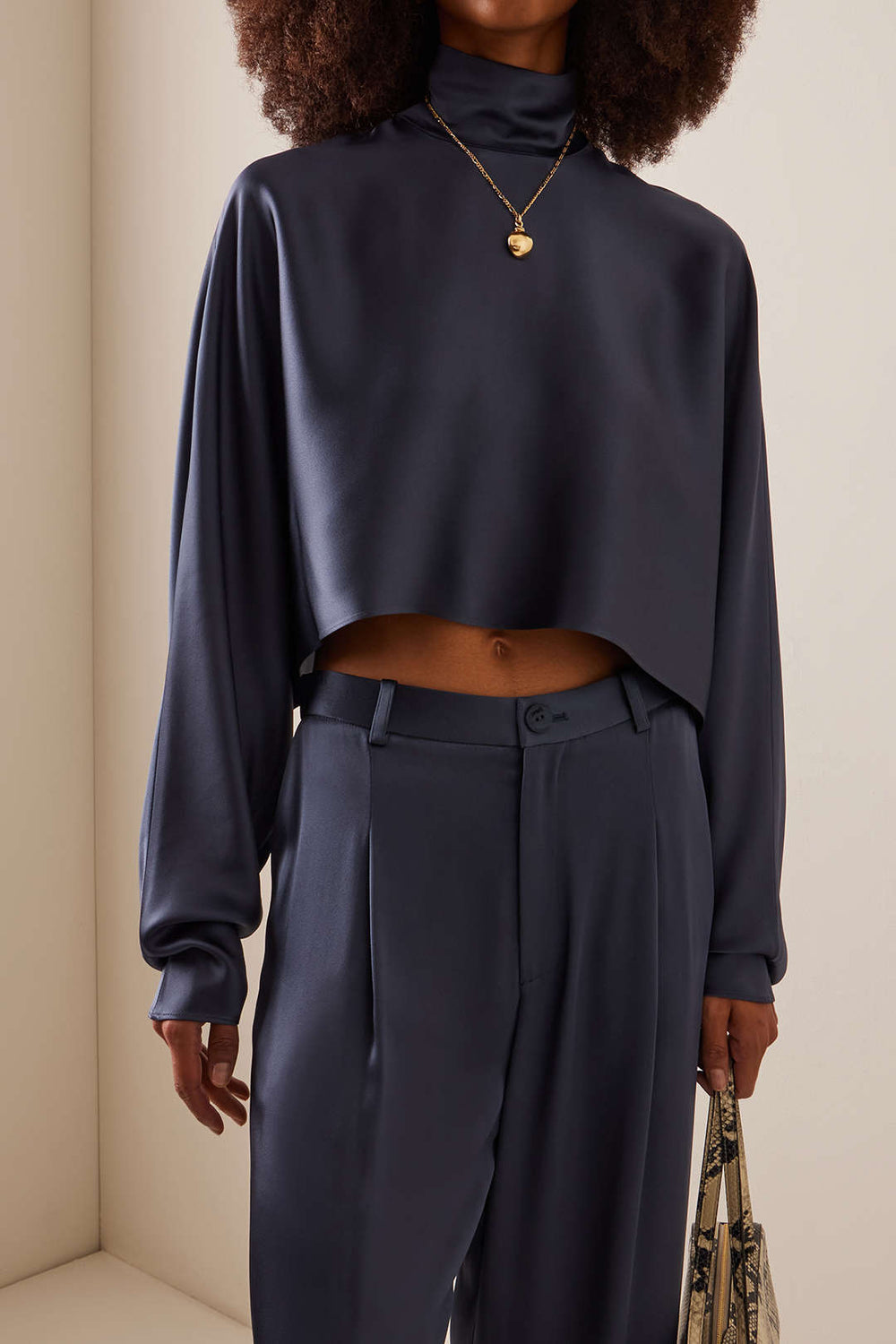 Opal - Luxe Mock Neck Dames Satijnen Shirt