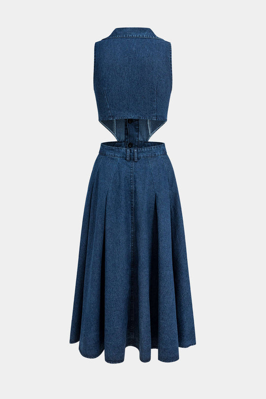 Denim Knopen Cut Out Jurk