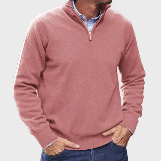 Heren Half-Zip Gebreide Trui met Staande Kraag en Geribbelde Mouwen