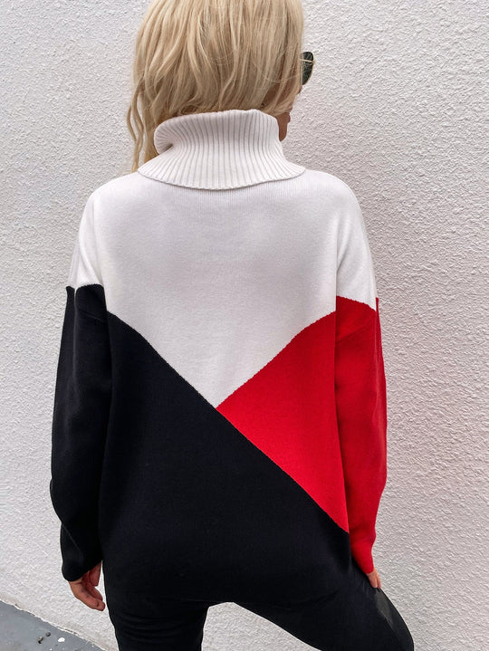 Kleurblok Verlaagde Schouder Turtleneck Trui | Modern & Gezellig