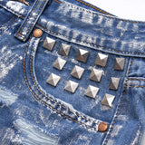 Denim Metallic Hoge Taille Studded Shorts
