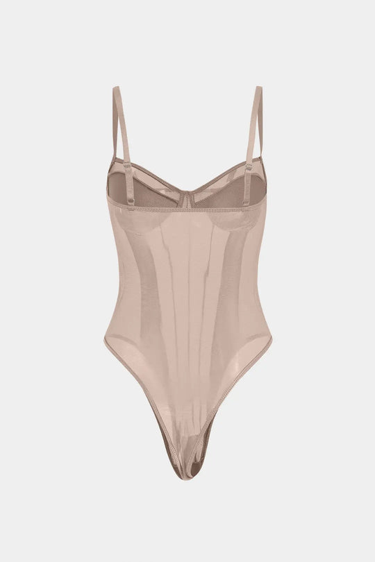 Sexy Rugloze Mesh Corset Bodysuit – Transparant en Verleidelijk