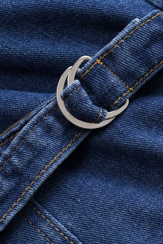 Denim Knopzak Ceintuurtop en Shorts Set