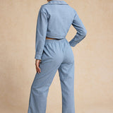 Denim Lange Mouwen Trekkoord Top En Jeans Set