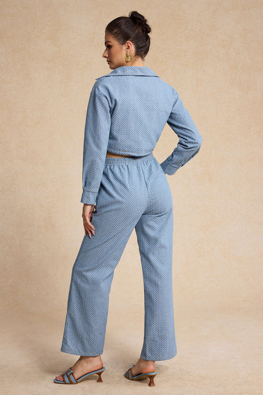 Denim Lange Mouwen Trekkoord Top En Jeans Set