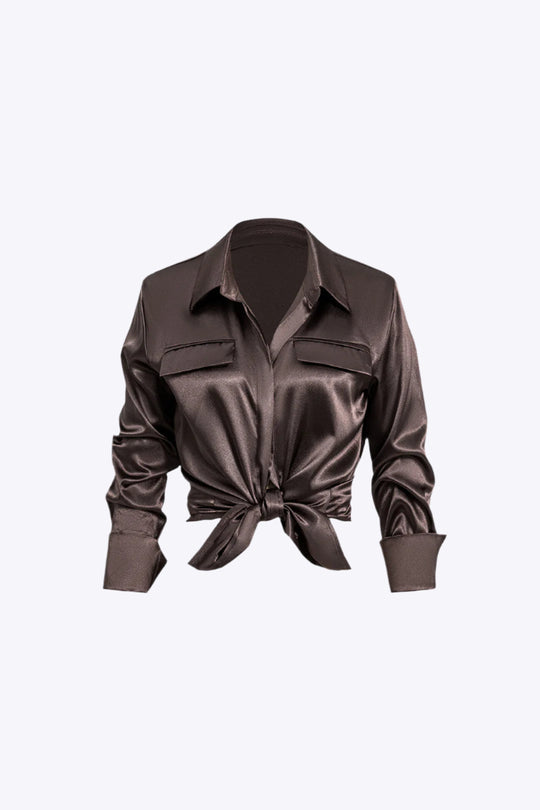 Niamh - Chic Satijn Textuur Dames Langemouw Shirt