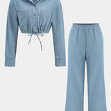 Denim Lange Mouwen Trekkoord Top En Jeans Set