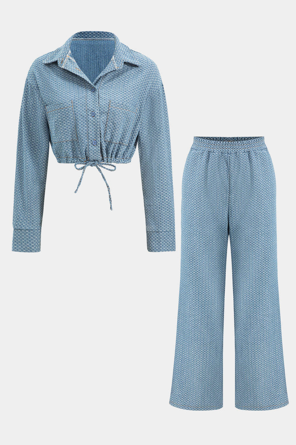 Denim Lange Mouwen Trekkoord Top En Jeans Set