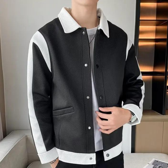Patchwork Jas met Klassieke Kraag en Drukknopen voor Heren | Ideaal voor Dagelijks en Casual Gebruik