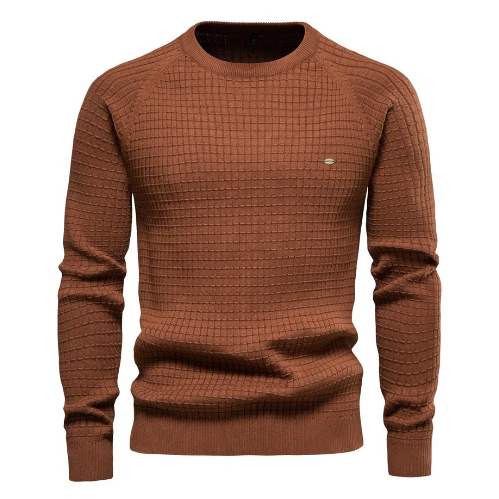 Heren Textured Knit Crew Neck Trui met Klassiek Slim Fit Ontwerp