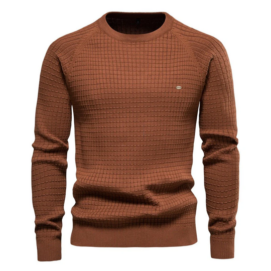 Heren Textured Knit Crew Neck Trui met Klassiek Slim Fit Ontwerp