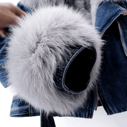 Denim winterjas | Pluche rand | Warme voering | Korte pasvorm