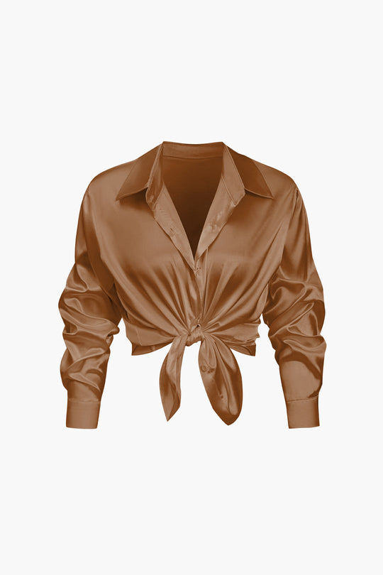 Lillian - Basis Effen Satijnen Dames Langsleeve Shirt