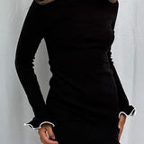 Gebreide Jurk met Contrast Whipstitching