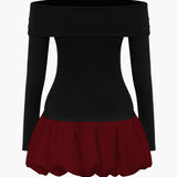 Off Shoulder Patchwork Mini Jurk