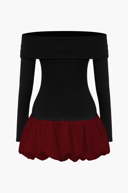 Off Shoulder Patchwork Mini Jurk