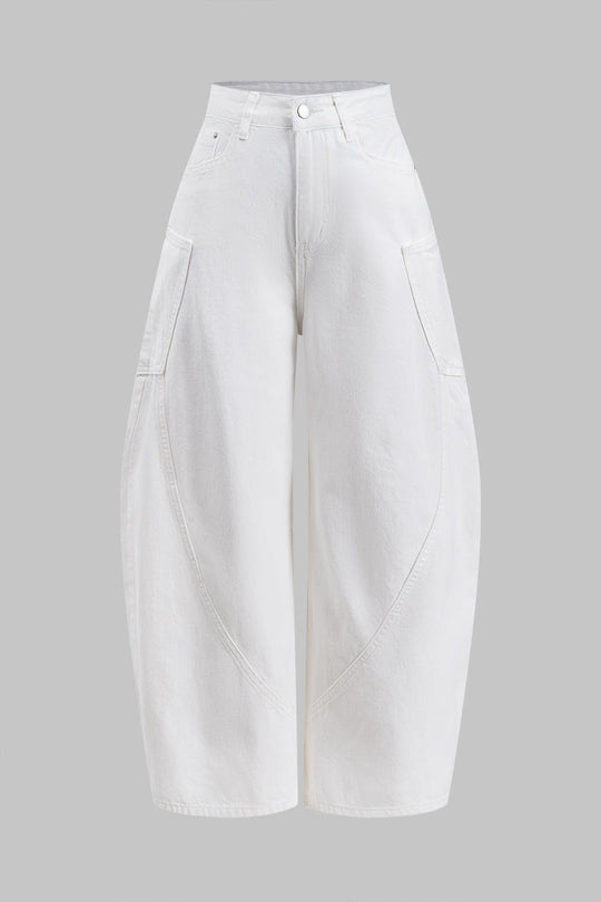 Denim Knopzak Brede Pijp Barrel Jeans