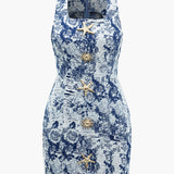 Bloemenpatroon Knop Denim Jurk