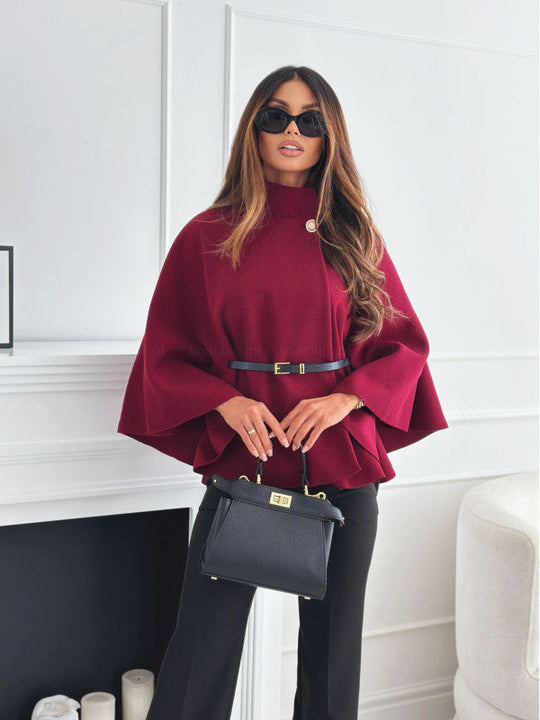 Dames Batwing Cloak Top | Met Riem en Staande Kraag | Losse Mantelstijl voor Casual en Chique Gelegenheden
