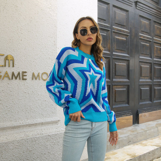 Ster Vallen Schouder Trui | Geribbelde Ronde Hals | Casual & Chic Lange Mouwen