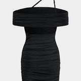Gerimpelde Off Shoulder Cut Out Mini Jurk