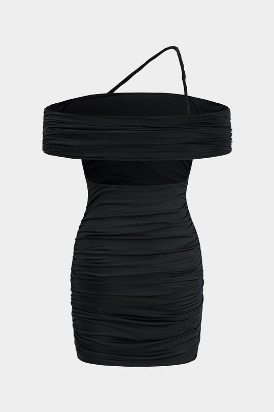 Gerimpelde Off Shoulder Cut Out Mini Jurk