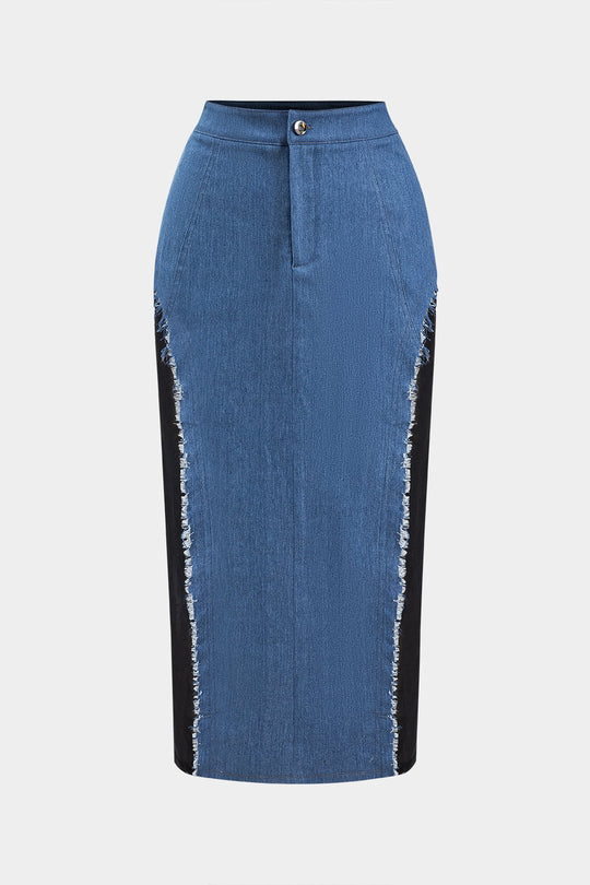 Denim Contrast Mesh Patchwork Rok
