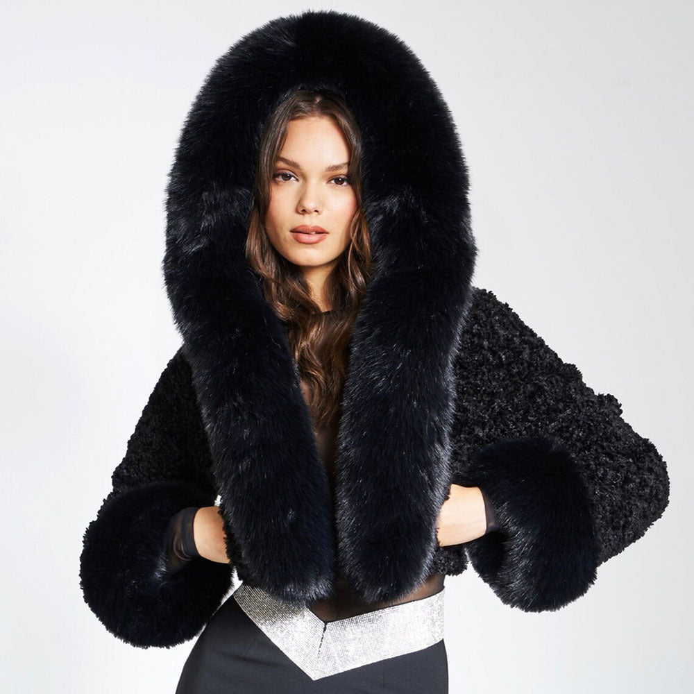 Dames Cropped Jas | Faux Fur | Met Capuchon | Winter Warm
