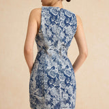 Bloemenpatroon Knop Denim Jurk