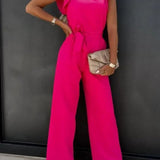 Elegante Dames Jumpsuit met Strikceintuur – Comfortabele Zomeroutfit met Volle Pijpen