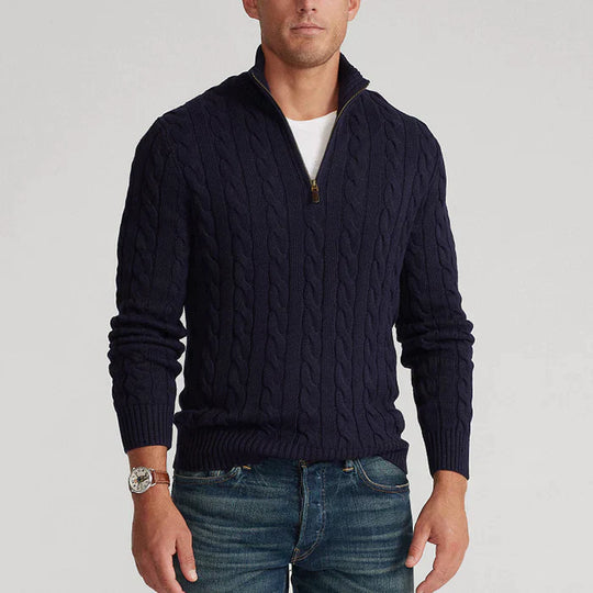 Heren Kabelgebreide Half-Zip Trui met Klassiek Textuurontwerp