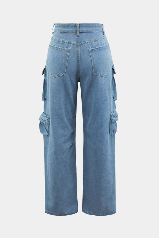 Multi Pocket Rolrand Wijde Pijpen Cargo Jeans