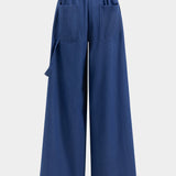 Denim Tube Top En Ruched Tie Front Pocket Wide Leg Jeans Set