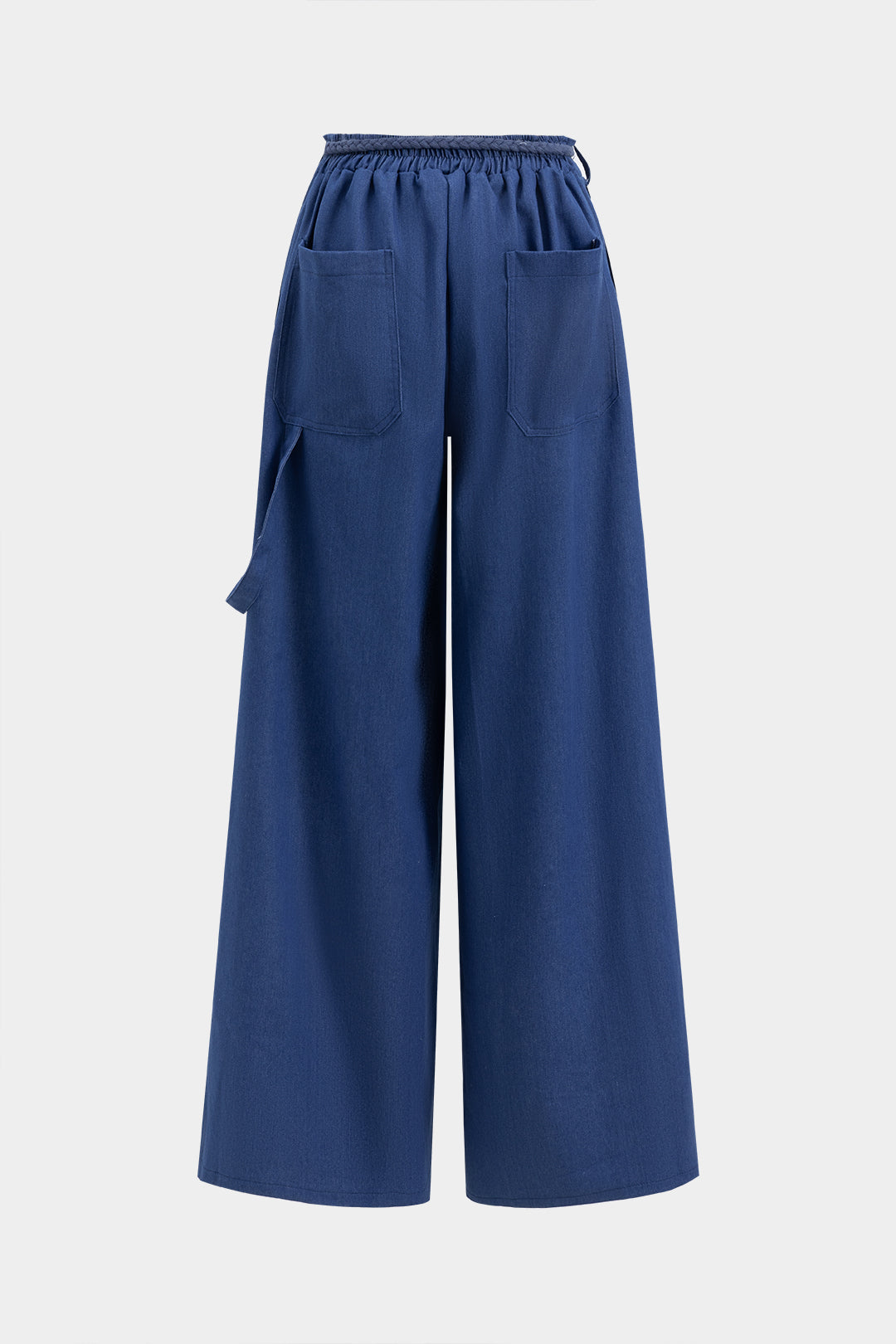 Denim Tube Top En Ruched Tie Front Pocket Wide Leg Jeans Set