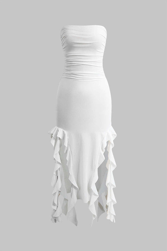 Effen Rimpelrand Rimpel Tube Maxi Jurk