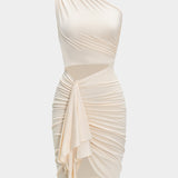 Gerimpelde Asymmetrische Cut Out Midi Jurk