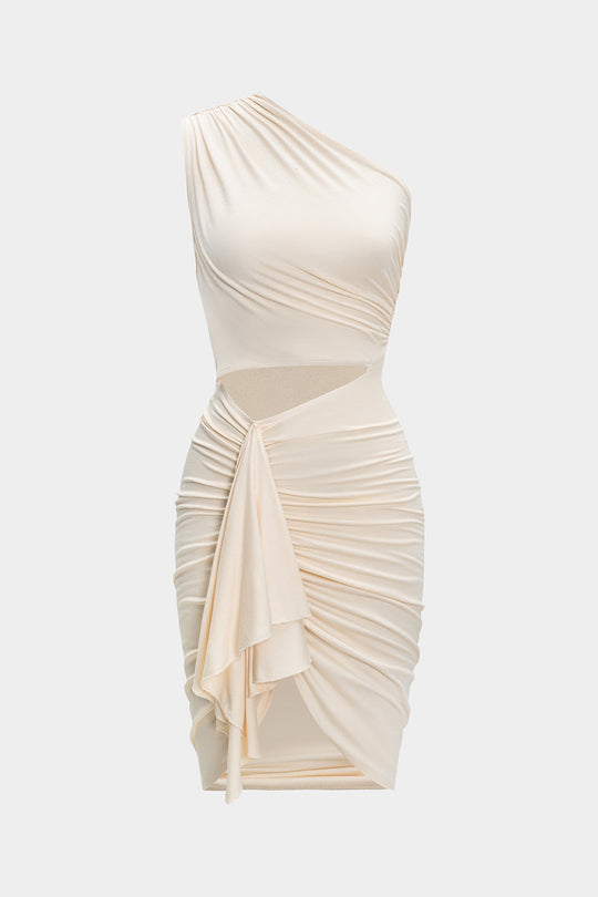 Gerimpelde Asymmetrische Cut Out Midi Jurk